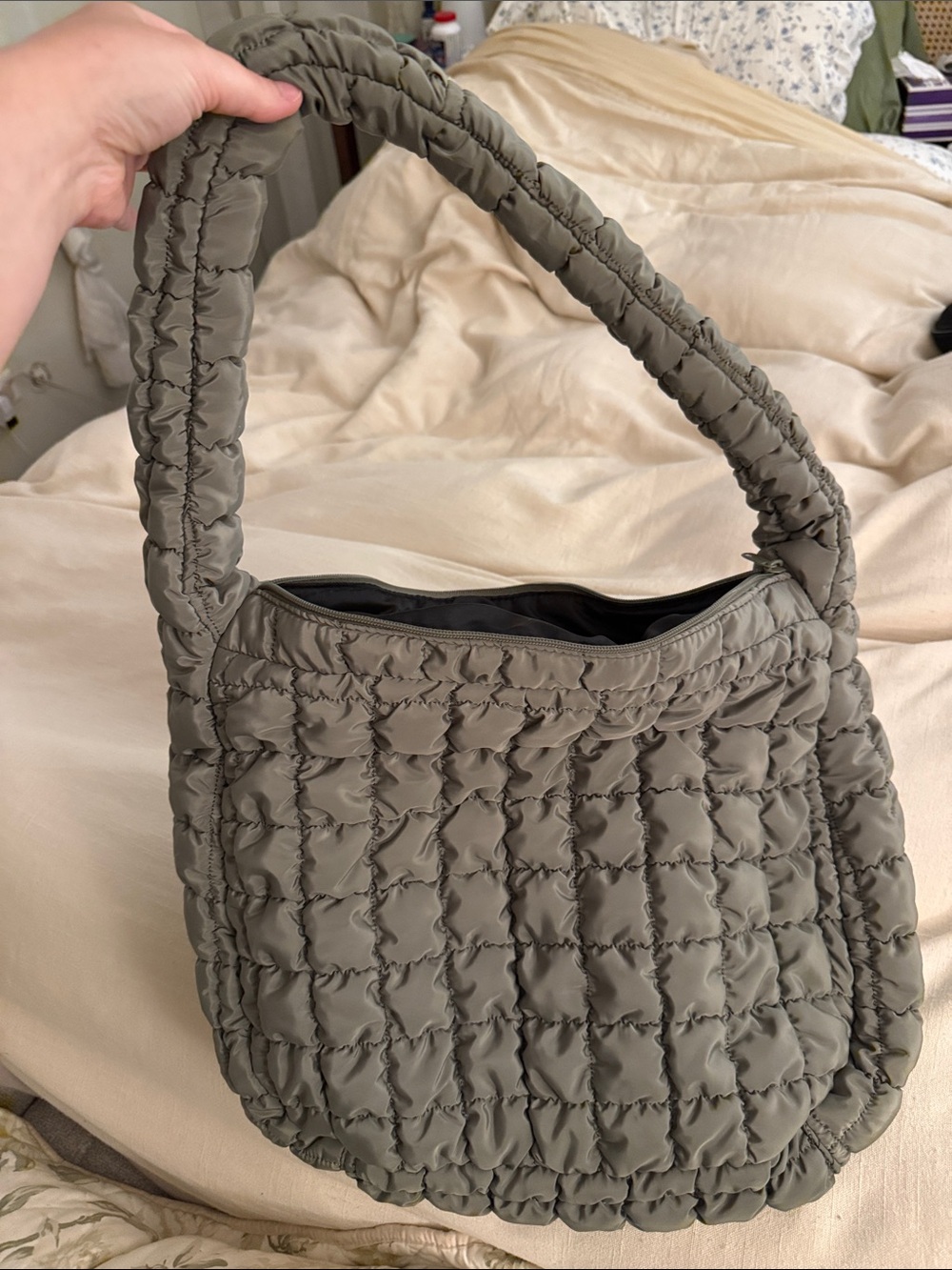 Olive Green Quilted Shoulder Bag